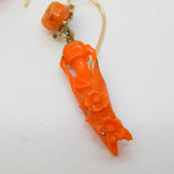 Georgian Boxed 14ct Gold, Carved Coral Flower & Urn Drop Earrings Antique