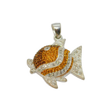 Sterling Silver Yellow, Brown & Clear Crystal Set Fish Pendant Modern c1990s