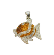 Sterling Silver Yellow, Brown & Clear Crystal Set Fish Pendant Modern c1990s