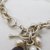 Studio Sterling Silver, Pearl, Amethyst Cable Link Chain Bracelet Vintage