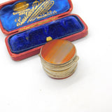 Victorian White Metal & Red Banded Agate Circular Pill Box Antique c1850