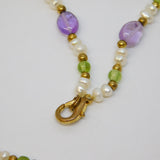 Gold Plated, Amethyst, Peridot & Pearl Dress Necklace Vintage c1990s