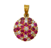 18ct Yellow Gold, 0.8ct Diamond & Ruby Set Floral Drop Pendant Antique c1930s