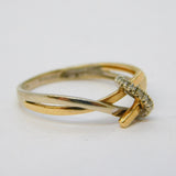 9ct Two-Tone Gold & Diamond Set Crossover Dress Ring Vintage London
