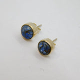 Pair of Sterling Silver Sodalite Mosaic Form Round Stud Earrings Modern c1990