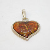 Sterling Silver & Amber Set Heart Drop Pendant Vintage c1980s