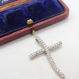Sterling Silver Wavy Crucifix with Diamond Paste Charm Pendant Vintage c1970