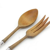 Handmade Sterling Silver Handled Olive Wood Salad Servers Vintage c1970