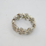 Sterling Silver CZ Flowers Band Dress Ring Contemporary c2000 Size I