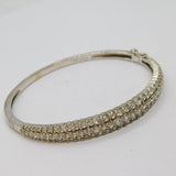 Sterling Silver Three Tier CZ Graduating Hinged Cuff Bangle Contemporary c1990