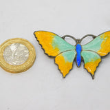 Sterling Silver & Colourful Enamel Butterfly Brooch Pin Antique c1940 Art Deco