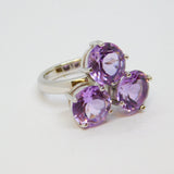 Sterling Silver Chunky 3 Stone Amethyst Statement Ring Vintage c1970 Size N