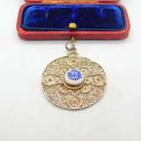 Sterling Silver Filigree Dutch Blue & White Ceramic Drop Pendant Vintage c1970