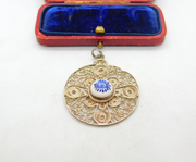 Sterling Silver Filigree Dutch Blue & White Ceramic Drop Pendant Vintage c1970