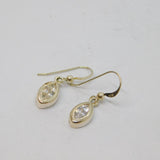 Pair of Sterling Silver Ellipse Shape CZ Set Drop Earrings Vintage c1970