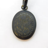 Victorian Hand Chased Vulcanite Floral Pattern Drop Pendant Antique c1880s
