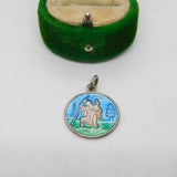 Sterling Silver Enamel St Christopher Travel Charm Pendant Vintage c1970