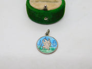 Sterling Silver Enamel St Christopher Travel Charm Pendant Vintage c1970