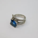 Sterling Silver Blue & White Topaz Statement Ring Vintage c1970 Size K
