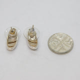 Pair of Sterling Silver Cut Out Black Enamel Stripe Stud Earrings Vintage c1990