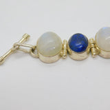 Sterling Silver 6 Moonstone & 5 Lapis Lazuli Cabochon Bracelet Modern c1990s