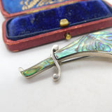 New Zealand Sterling Silver & Abalone Sword Brooch Antique c1930 Art Deco