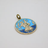 Sterling Silver Blue Enamel St Christopher Travel Charm Pendant Vintage c1970s