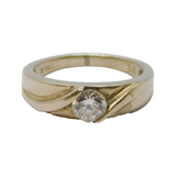 Sterling Silver CZ Solitaire Patterned Textured Dress Ring Vintage c1970 Size M