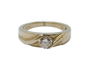 Sterling Silver CZ Solitaire Patterned Textured Dress Ring Vintage c1970 Size M