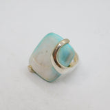 Sterling Silver Pale Blue & White Natural Stone Studio Ring Vintage c1970 Size L