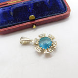 Sterling Silver Topaz & Paste Floral Drop Charm Pendant Vintage c1970