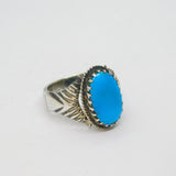 Sterling Silver Turquoise Cabochon Oval Signet Band Ring Vintage c1970 Size S