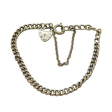 Sterling Silver Curb Link Chain Bracelet & Heart Lock Charm Vintage c1970s