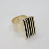 Sterling Silver Chunky Oxidised Stripes Studio Band Ring Vintage c1990 Size L