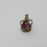Sterling Silver Multi-Coloured Crystal Set Crown Charm Pendant Vintage c1970