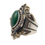 Taxco Style Sterling Silver & Malachite Secret Compartment Poison Ring Vintage