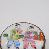 Chinese Silver Plated Painted Porcelain Mirrored Trinket Box Antique c1920