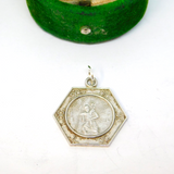 Sterling Silver Patterned Hexagonal St Christopher Pendant Vintage c1970
