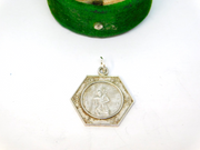 Sterling Silver Patterned Hexagonal St Christopher Pendant Vintage c1970