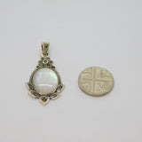 Sterling Silver Mother Of Pearl & Marcasite Antique Style Pendant Modern c2000s