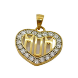 Sterling Silver Gilt Crystal Set Mum Heart Charm Pendant Vintage c1970s
