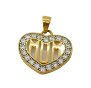 Sterling Silver Gilt Crystal Set Mum Heart Charm Pendant Vintage c1970s