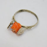 Sterling Silver Carved Coral Rose Flower Dress Ring Antique c1930 Size L 1/2