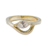 Sterling Silver Marquise White Topaz Wave Studio Ring Modern c1990 Size M 1/2