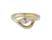 Sterling Silver Marquise White Topaz Wave Studio Ring Modern c1990 Size M 1/2
