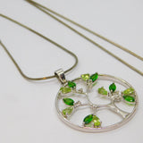 Sterling Silver Green Garnet, Peridot & Sapphire Pendant Necklace Vintage c1990