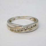 9ct White Gold & White Spinel Set Crossover Ring Vintage c1990 Birmingham