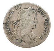 King Charles II Silver 2nd Bust Crown Coin Antique 1664 Fair-Fine Condition