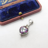 Sterling Silver Iridescent Glass Heart Charm Pendant Vintage c1970