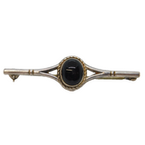 Sterling Silver & Cabochon Black Onyx Bar Brooch Vintage c1970s